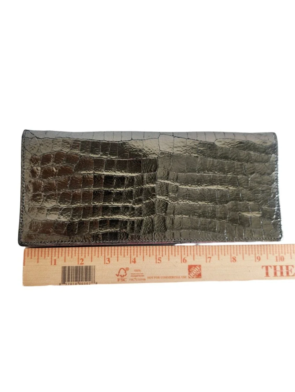 Lodis Metallic Silver Croc Embossed Leather Clutch Wristlet